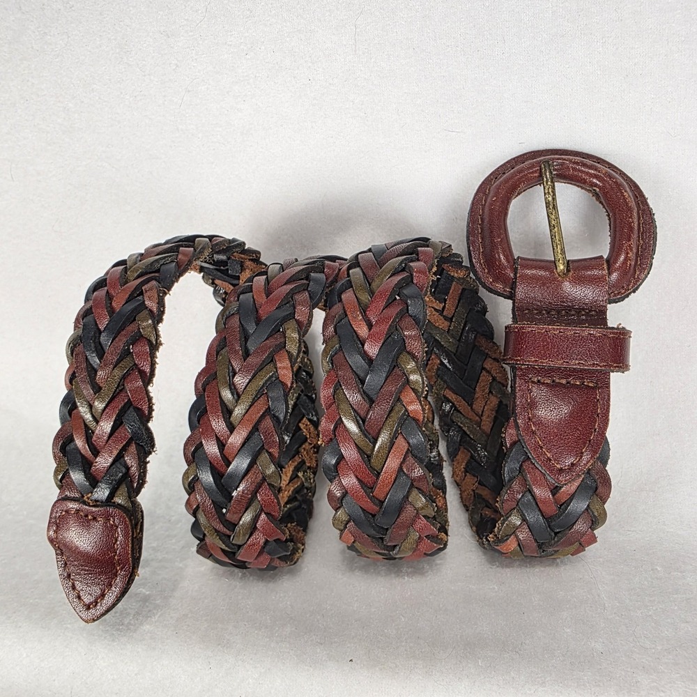 Vintage Women's Braided Leather Belt Multi Color Woven Adjustable Boho 32" Total